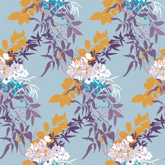 Lianas of blooming jasmine. Botanical pattern with berries and luxurious inflorescences. Vector illustration