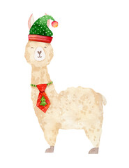 Hand-drawn watercolor baby llama, Christmas kid alpaca illustration, Cute baby animal graphics, nursery decor, arctic animals, winter holidays, forest animals, woodland baby animal