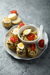 Tuna rillettes with egg and olives