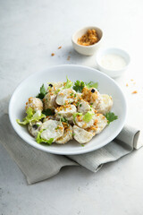 Homemade potato salad with onion crunch