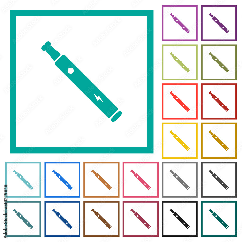 Poster electronic cigarette solid flat color icons with quadrant frames