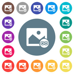 Link image flat white icons on round color backgrounds