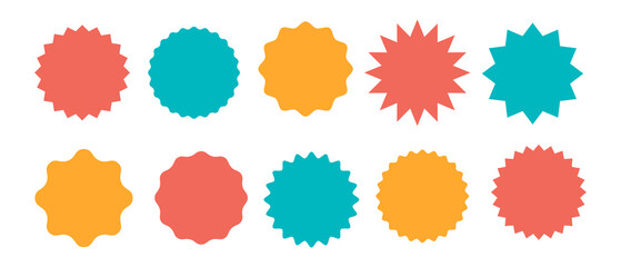 Set of vector starburst, sunburst badges. Simple flat style vintage labels, stickers.