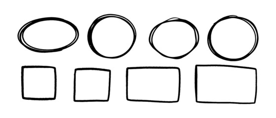 Set of hand drawn circle line sketch scribbles pen