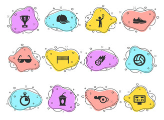 volleyball glyph vector icons on color bubble shapes isolated on white background. volleyball icon set for web design, mobile apps and ui design