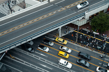 Cars on Tokyo Road and Bridge near Tokyo Ginza District