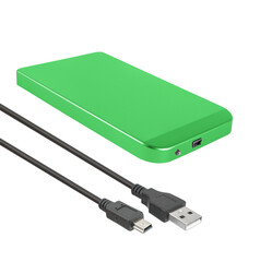 external hard drive, pocket, with connection cable on a white background in isolation