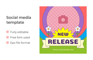 New release groovy pop art social media post template