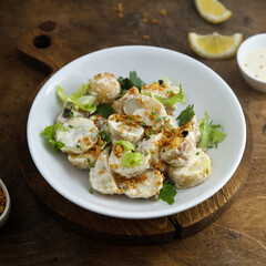 Homemade potato salad with onion crunch