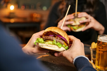 tasty beef sandwich in black background