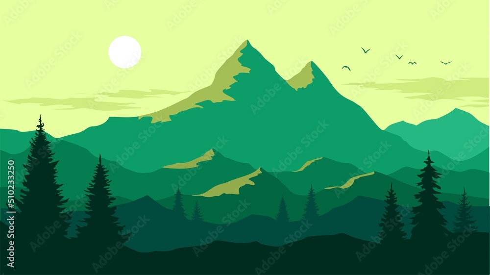 Wall mural landscape with mountains and forest