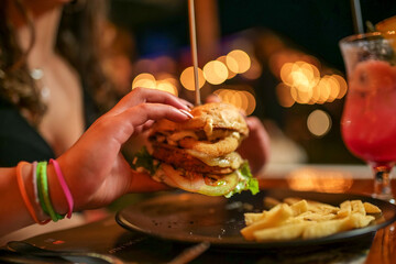tasty beef sandwich in black background