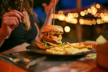 tasty beef sandwich in black background