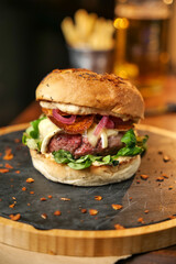 tasty beef sandwich in black background