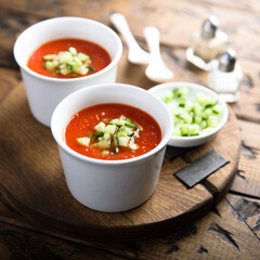 Traditional homemade cold gazpacho soup
