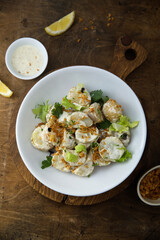 Homemade potato salad with onion crunch