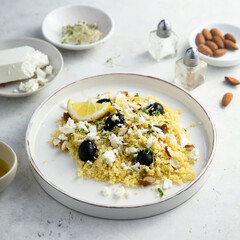 Couscous with feta cheese and olives