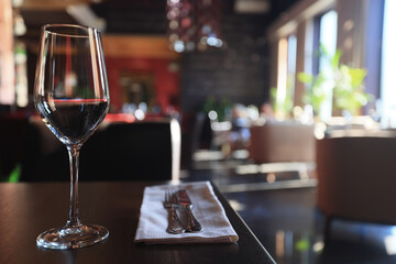 glass of wine in the restaurant on the table serving