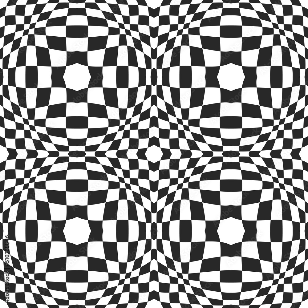 Poster The checkers are convex on the canvas. Vector with identical chess cells. Convex chess background for decor and interior.