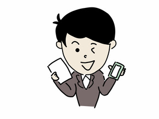 タブレット　書類　効率化　案内指導するビジネスマン