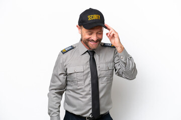Middle age security man isolated on white background laughing