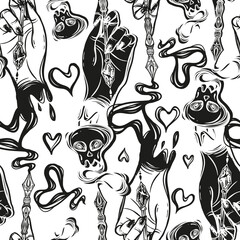 Vector illustration. Fountain pen hand, write in ink. Handmade, stickers, light  background, seamless pattern