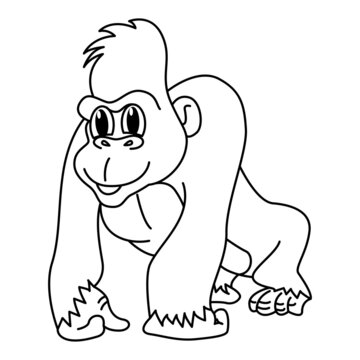 Cute gorilla cartoon coloring page illustration vector. For kids coloring book.