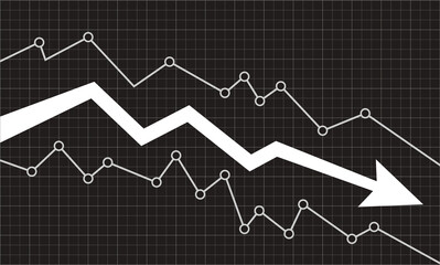 Financial chart and graph of business abstract decrease with down arrow of stocks. Chart of market decline and loss. Vector. Graphic of finance business economy regression. Money fall concept diagram