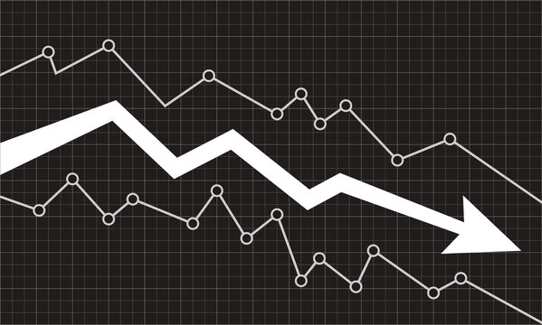 Financial chart and graph of business abstract decrease with down arrow of stocks. Chart of market decline and loss. Vector. Graphic of finance business economy regression. Money fall concept diagram