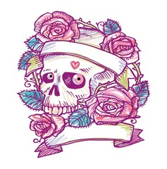 Skull face with roses and headband