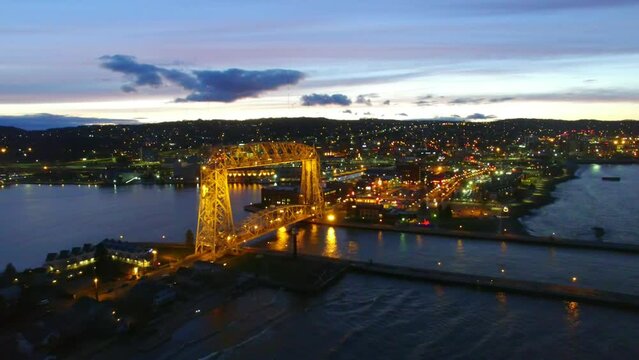 Evening Over Duluth, Minnesota, Canal Park, Drone View, Lake Superior