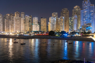 Naklejka premium View of skyline of Marina dubai at night