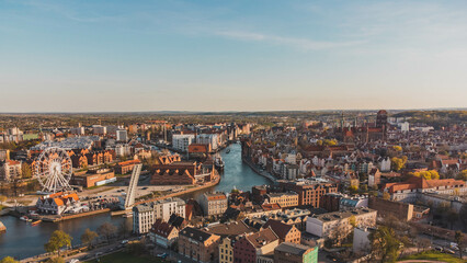 Amazing panorama of Gdańsk with visible church towers. - obrazy, fototapety, plakaty
