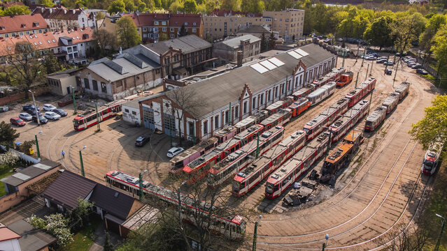 Tram depot in Nowy Port, Gdańsk, Poland. - Powered by Adobe