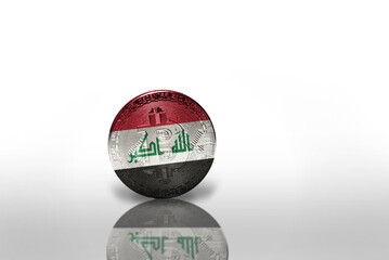 bitcoin with the national flag of iraq on the white background. bitcoin mining concept. - obrazy, fototapety, plakaty