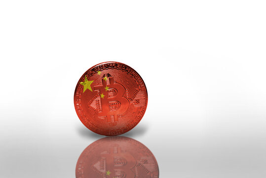 bitcoin with the national flag of china on the white background. bitcoin mining concept.