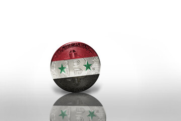 bitcoin with the national flag of syria on the white background. bitcoin mining concept.