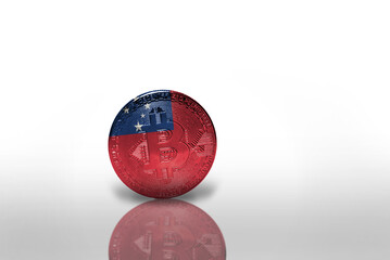 Obraz premium bitcoin with the national flag of Samoa on the white background. bitcoin mining concept.