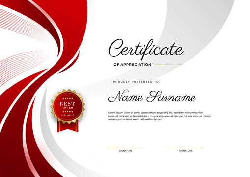 Modern elegant red and white diploma certificate template