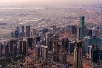 View of the skyline of Dubai downtown from above of Burj Khalifa, Dubai, UAE