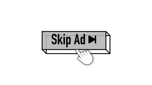 Skip ad button. Modern advertising for marketing design. Motion graphics design. Communication technology. Internet advertisement 4k
