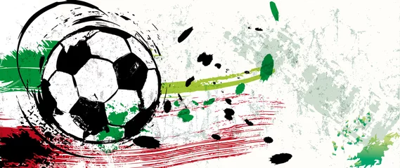 Poster Im Rahmen soccer, football, illustration with paint strokes and splashes, grungy mockup, great soccer event © Kirsten Hinte