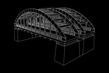Bridge connection structure. Wireframe low poly mesh