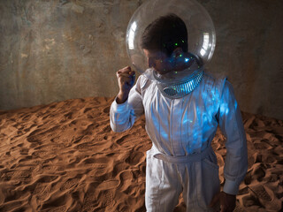 An astronaut on a desert planet alone, an explorer on a distant planet, other worlds and...