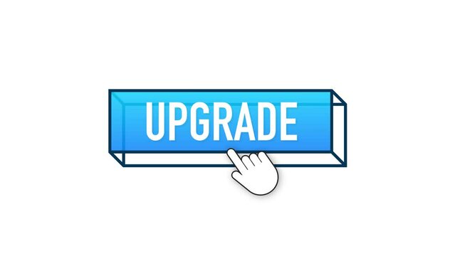 Upgrade flat blue button on white background. Motion graphics design 4k
