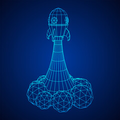 Space Rocket Ship. Wireframe low poly mesh vector illustration.