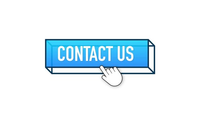 Contact us sign. Contact us blue sticker on white baclground 4k