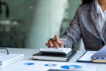 accountant, Auditor, Finance and Investment, tax calculation and budget, Asian female entrepreneur...