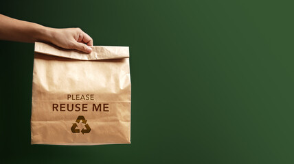 Hand Holding a Recycling Craft Bag. Reduce Plastic Packaging. Zero Waste Products. Environment, Ecology Care, Renewable Concept