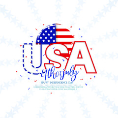 4th of July,(fourth of july)Independence Day celebration vector  illustration with confetti on white background.
